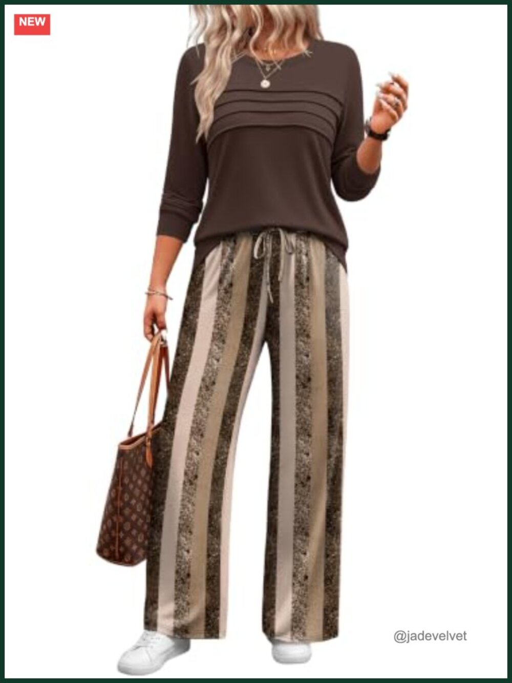 2 Piece Lounge Set for Women Long Sleeve Wide Leg Pants Elastic Waist